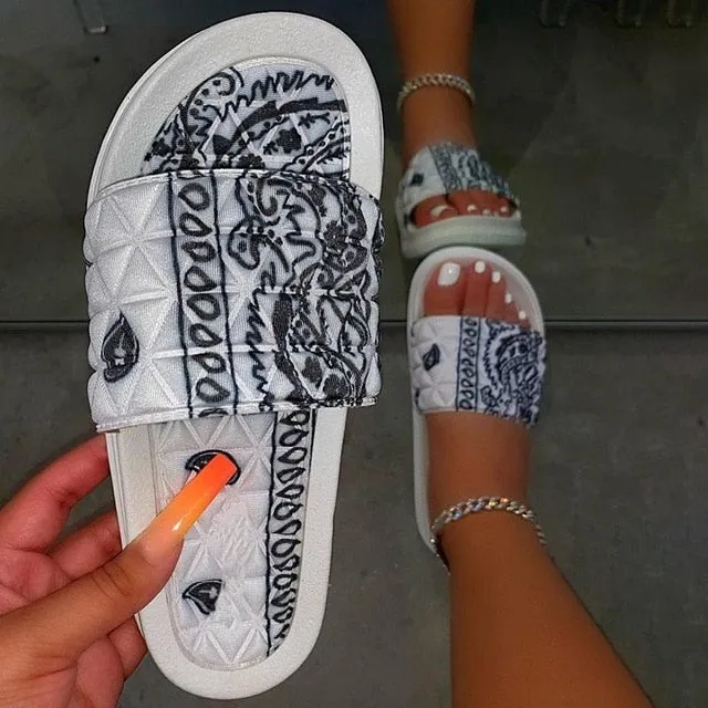 Summer Women Graffiti Slides Ladies House Sandals