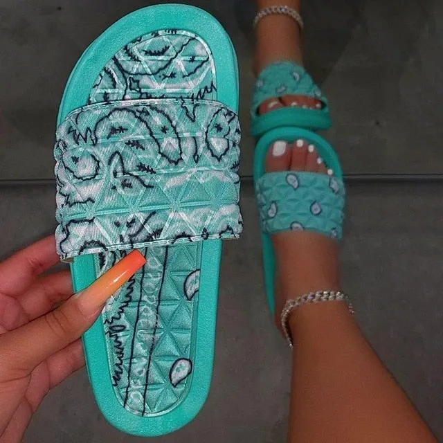 Summer Women Graffiti Slides Ladies House Sandals