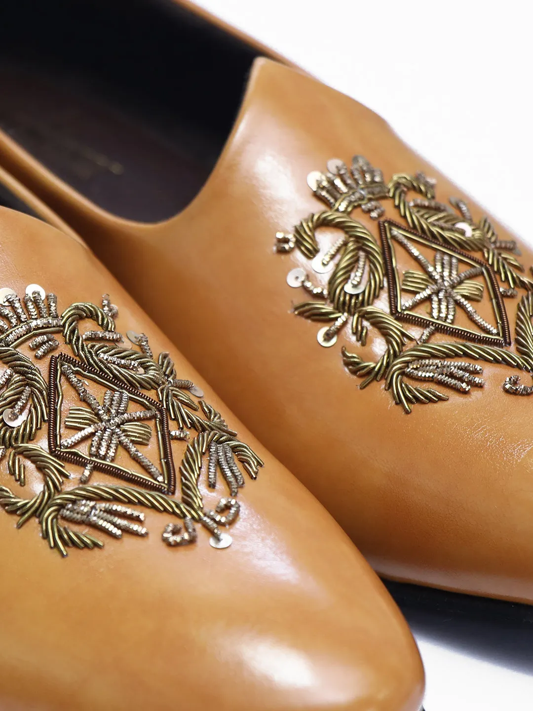 Tan Embroided Mojris for Weddings and Casual Wear