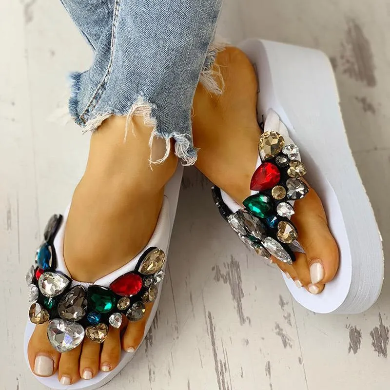 Toe Post Beaded Platform Muffin Sandals
