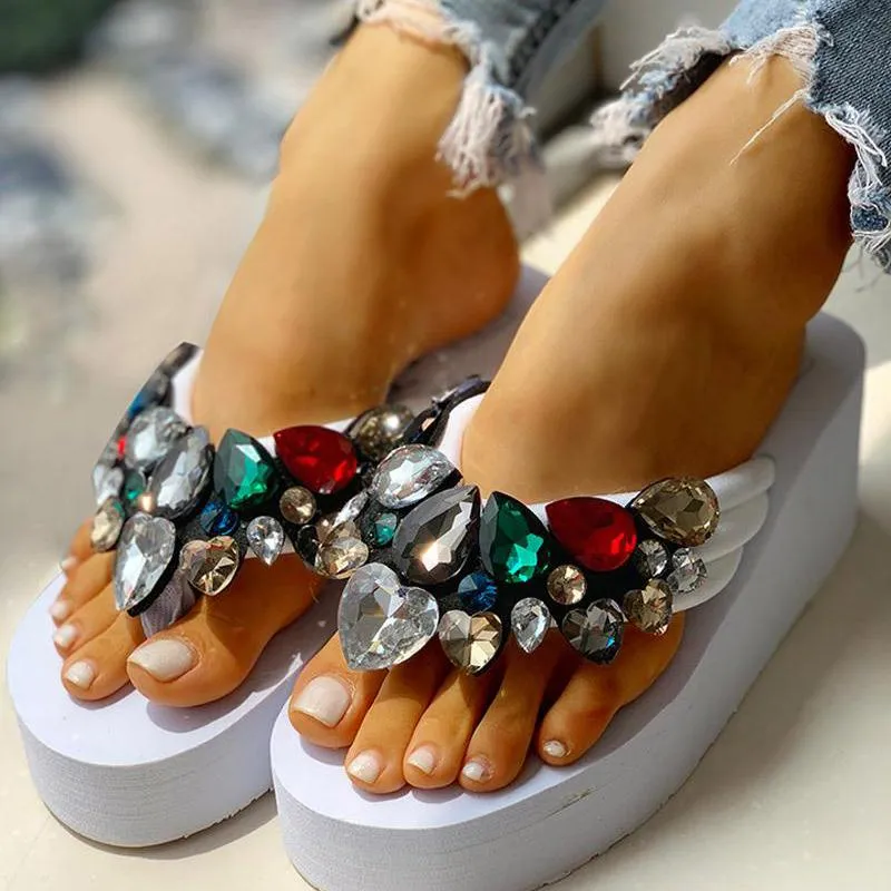 Toe Post Beaded Platform Muffin Sandals