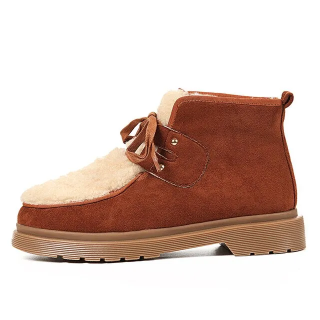 Top Quality Women Ankle Boots Low Heels Warm Winter Snow Boots Fashion Lace Up Martin Shoes Woman Ladies Casual Shoes