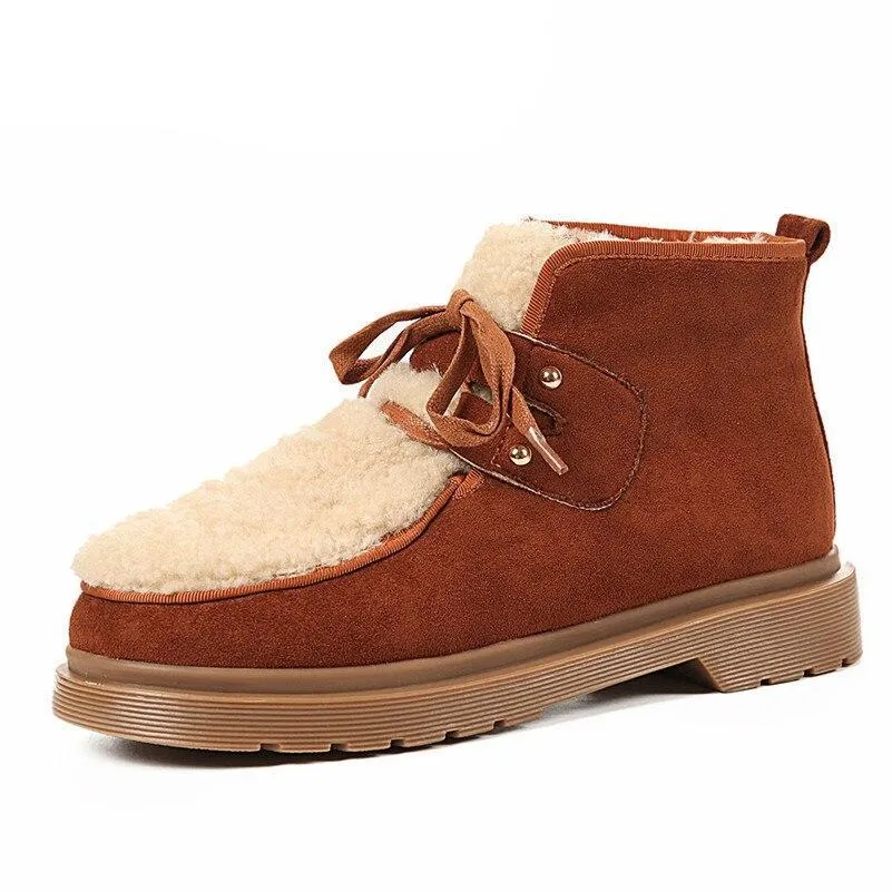 Top Quality Women Ankle Boots Low Heels Warm Winter Snow Boots Fashion Lace Up Martin Shoes Woman Ladies Casual Shoes