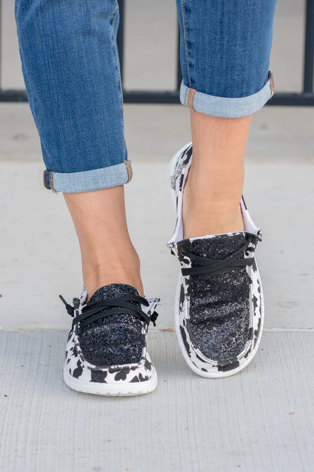 Twink Leopard Glitter Boat Shoes - Black White