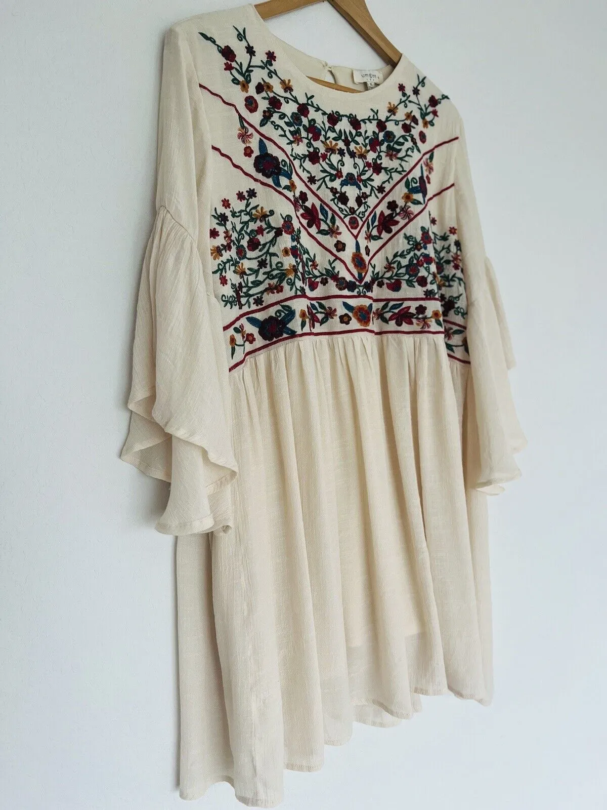 UMGEE The Hanna Embroidered Ivory Dress Sz XL Boho Western Festival