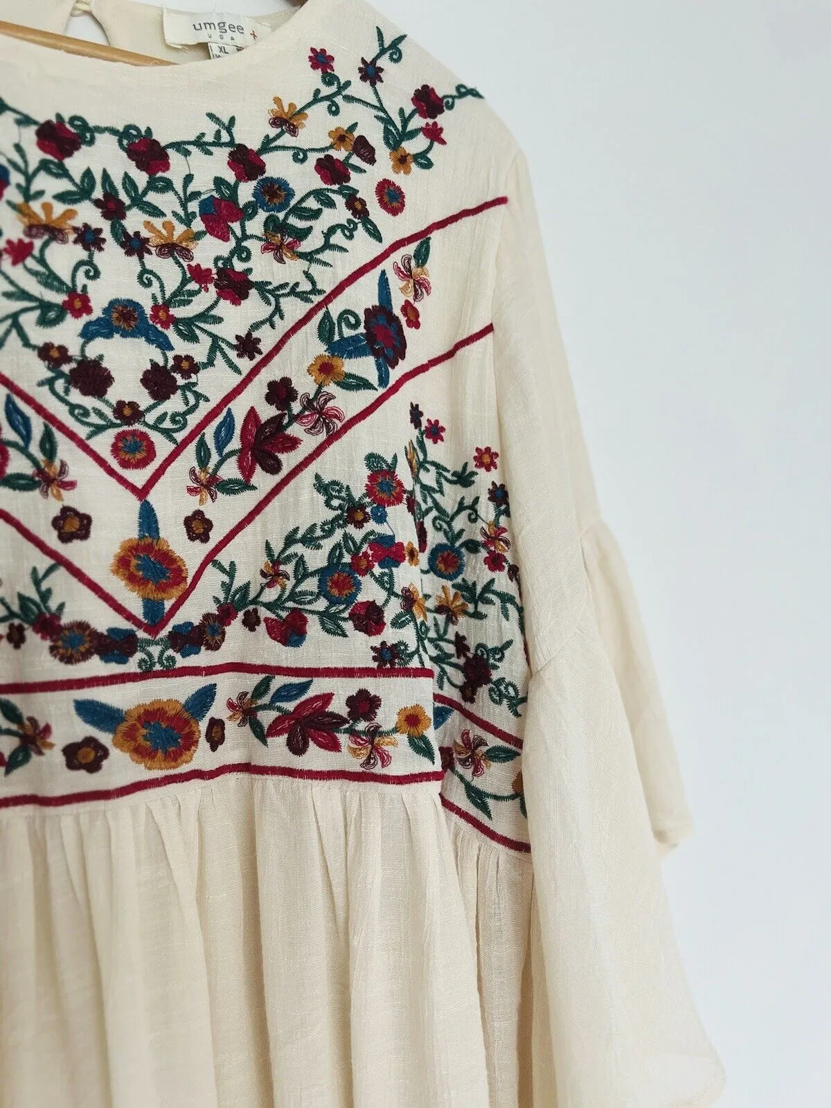 UMGEE The Hanna Embroidered Ivory Dress Sz XL Boho Western Festival