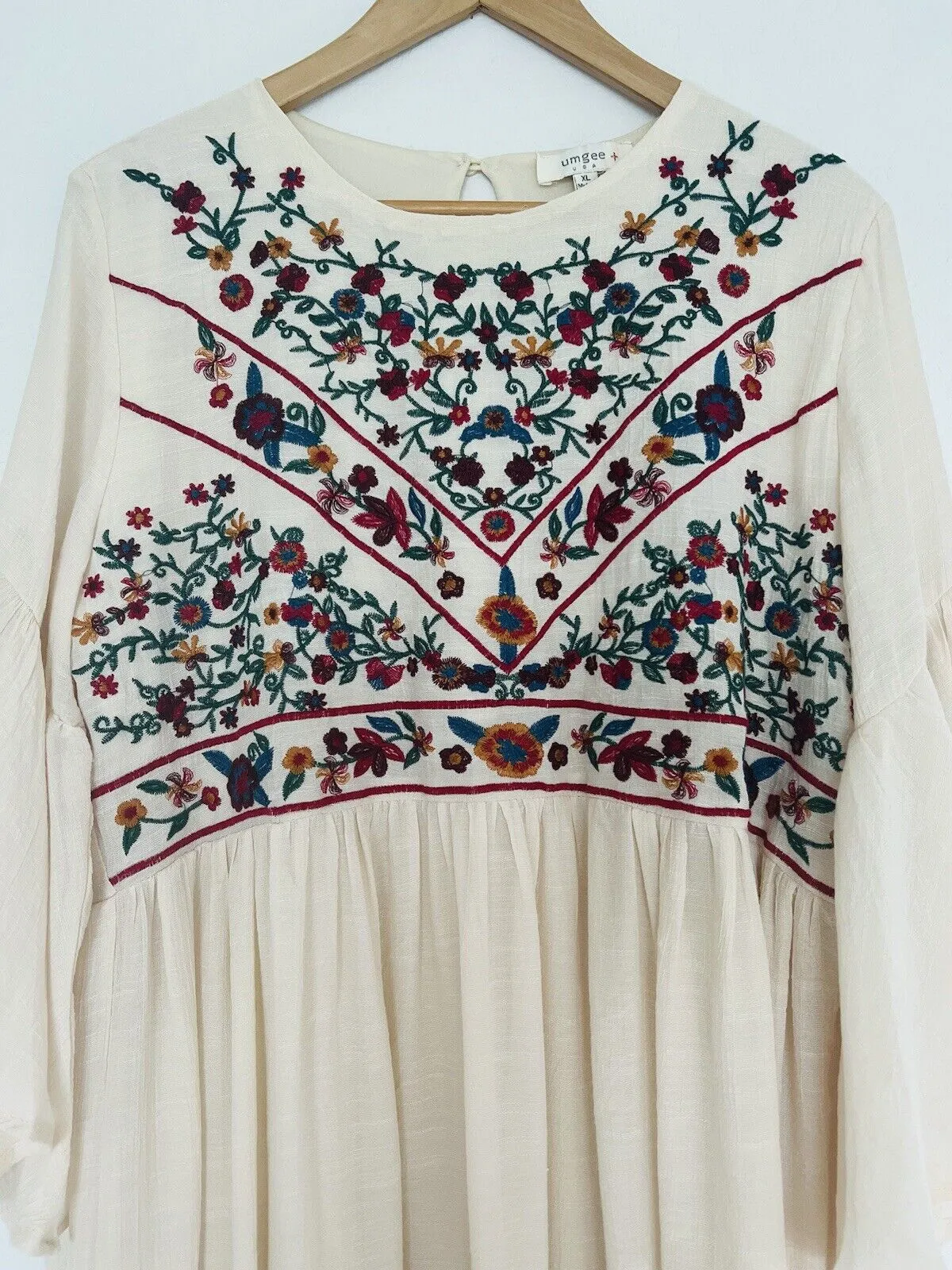 UMGEE The Hanna Embroidered Ivory Dress Sz XL Boho Western Festival