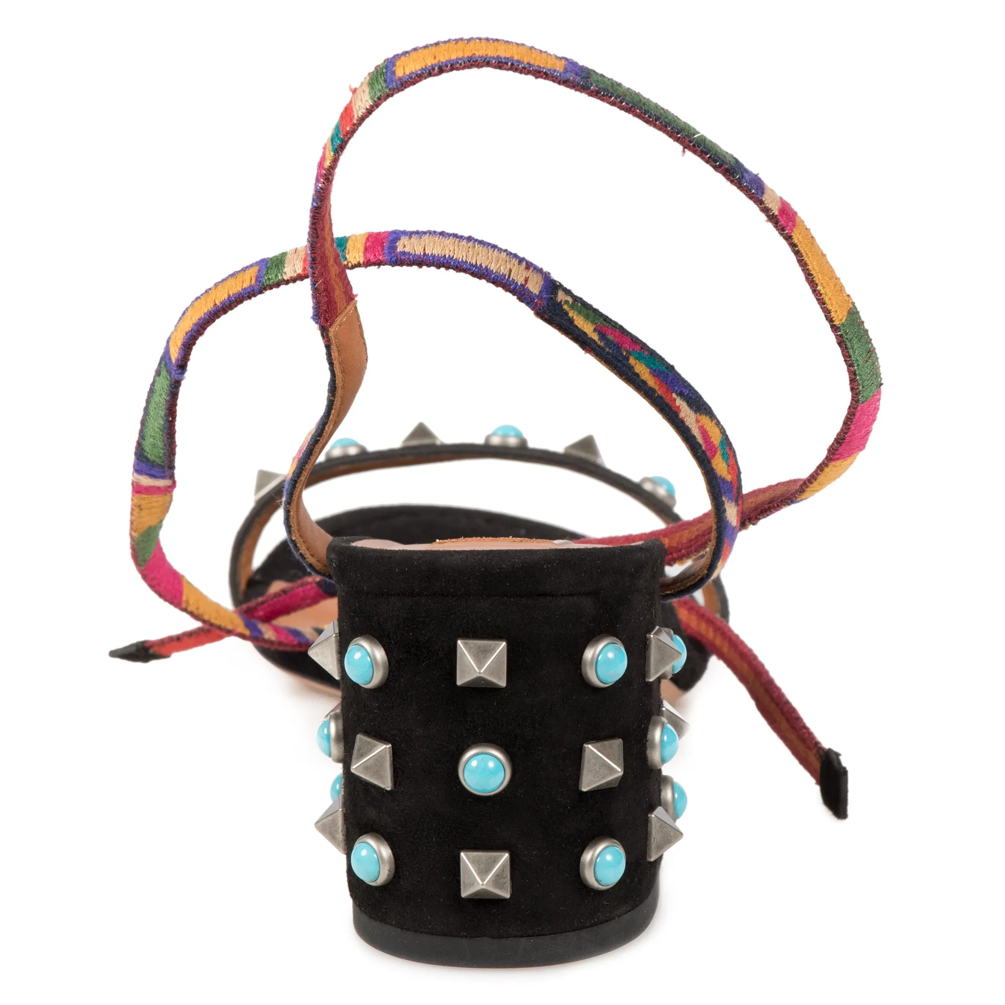 Valentino Black Suede Multicolored Rockstud Sandals