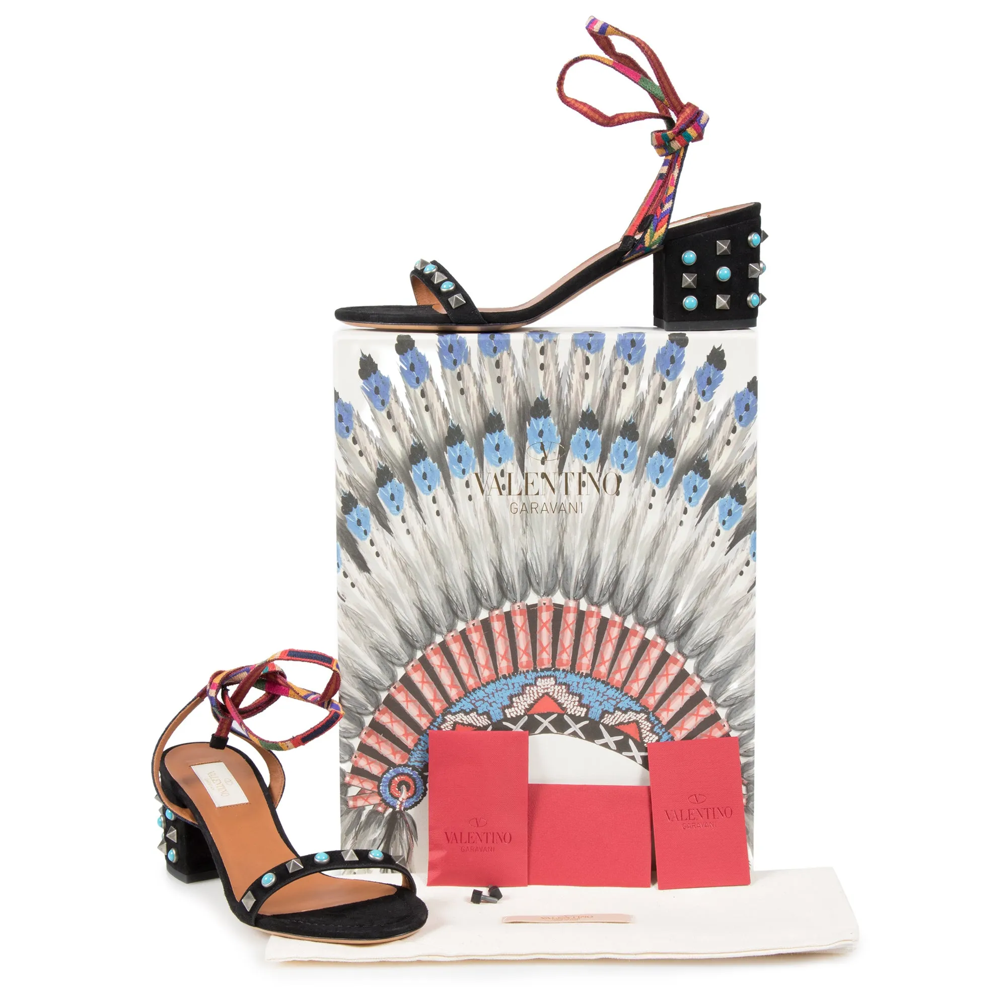 Valentino Black Suede Multicolored Rockstud Sandals
