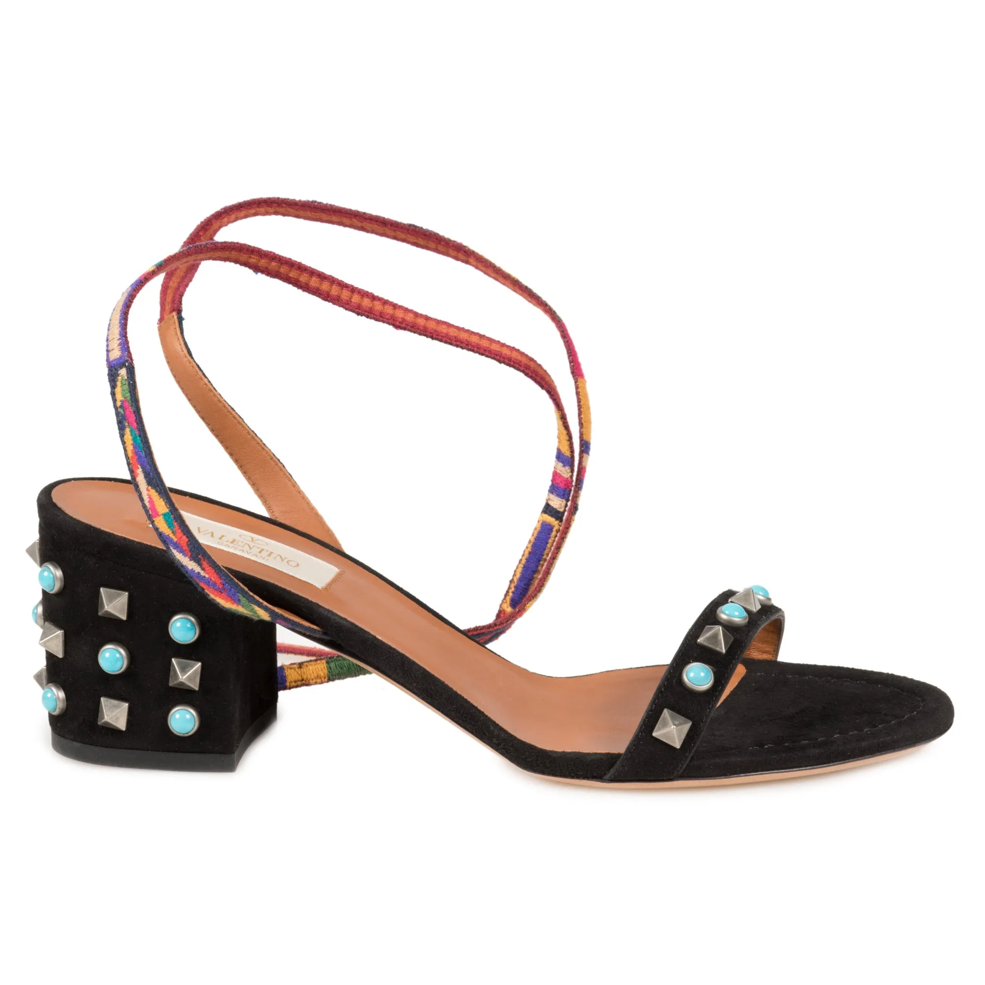 Valentino Black Suede Multicolored Rockstud Sandals