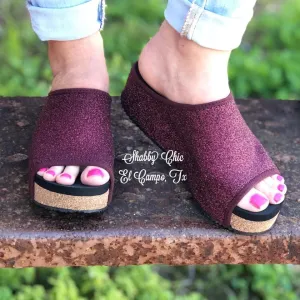 Wine Glitter Slide Wedge