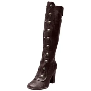 Women Fashion Side Zip Booties Knee High Boots High Heels Retro Shoes High Boots Leather Boots Women