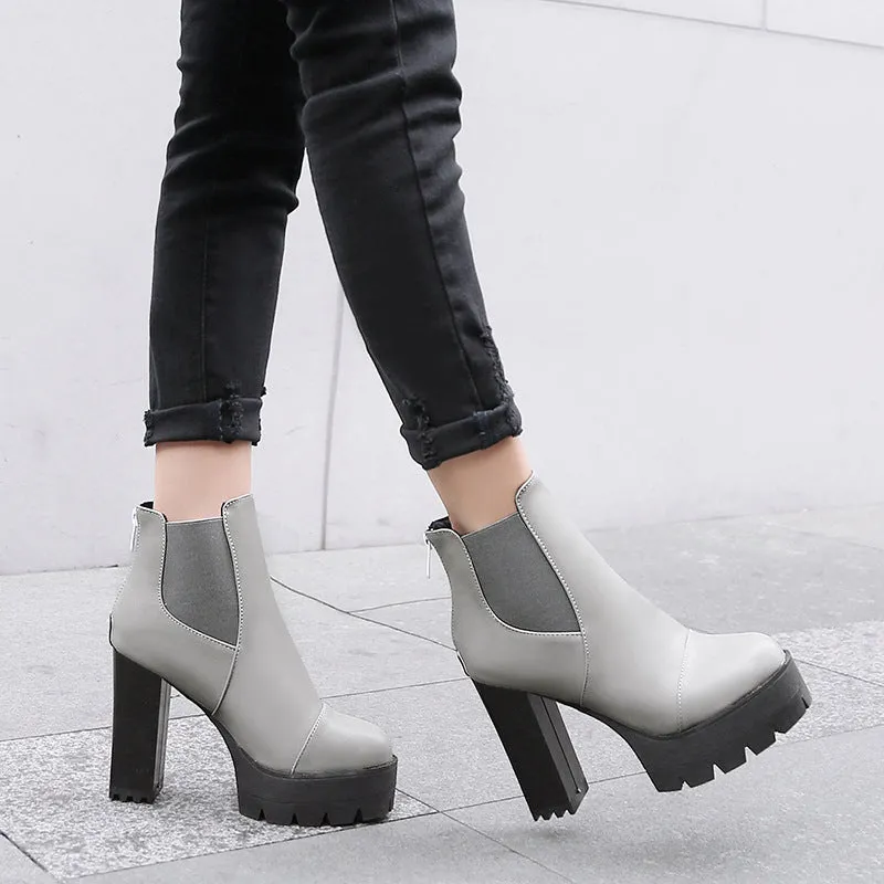 Women Shoes Winter High Heels Platform Short Boots