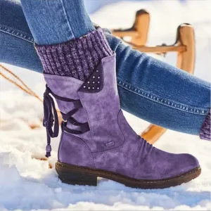 Women Winter Mid-Calf Boots Flock Winter Shoes