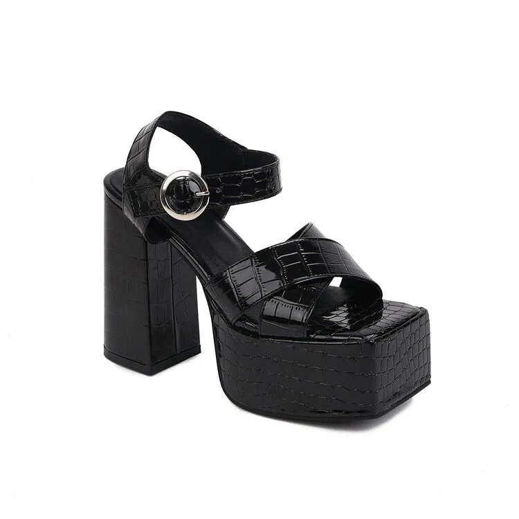 Women's Ankle Strap Buckle Thick Sole Block Heel Platform Sandals