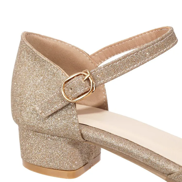 Women's Bling Bling Peep Toe Butterfly Knot pearl Hollow Out Ankle Strap Block Heel Sandals