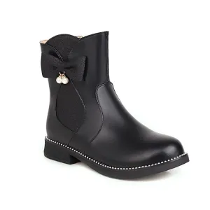 Women's  Bowtie Pearl Low Heel Short Boots