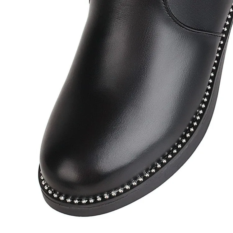 Women's  Bowtie Pearl Low Heel Short Boots