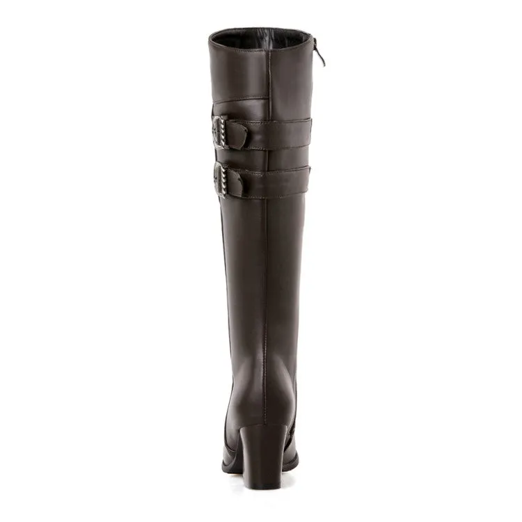 Women's Buckle High Heel Knee High Boots