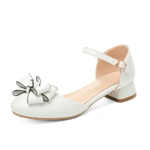Women's Chunky Heel Round Toe Hollow Out Butterfly Knot Block Heel Sandals