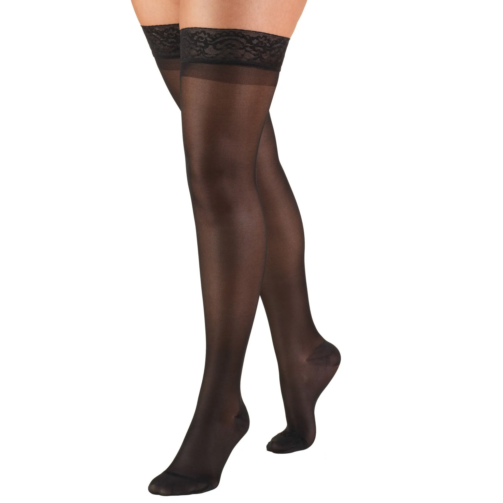 Women's Compression Thigh High Stockings, 15-20 mmHg, Sheer Black, 1774