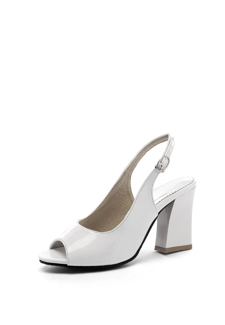 Women's Glossy Peep Toe Chunky Heel Slingback Sandals