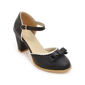 Women's Hollow Out Butterfly Knot Ankle Strap Block Heel Sandals