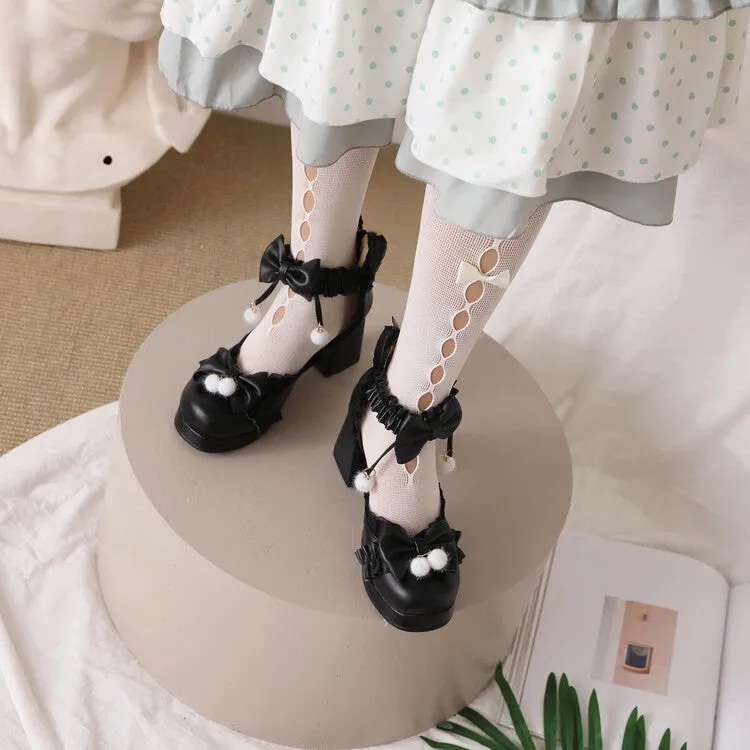 Women's Lace Bow Tie Ankle Strap Block Heel Platform Sandals