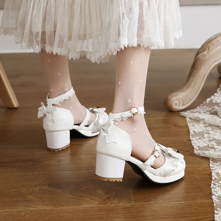 Women's Lolita Closed Toe Lace Butterfly Knot Medium Heel Chunky Heel Sandals