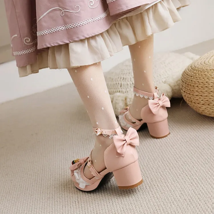 Women's Lolita Closed Toe Lace Butterfly Knot Medium Heel Chunky Heel Sandals