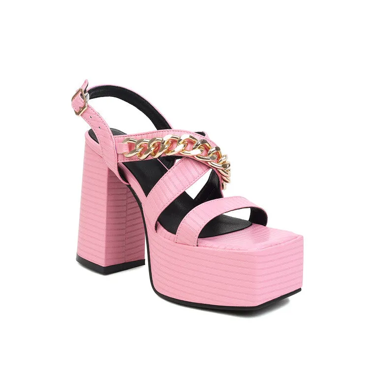 Women's Metal Chains Thick Sole Chunky Heel Platform Sandals