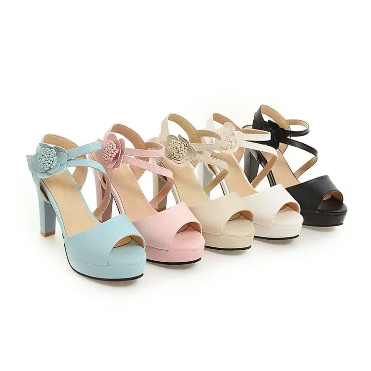 Women's Peep Toe Ankle Strap Flora Deco High Heel Platform Sandals