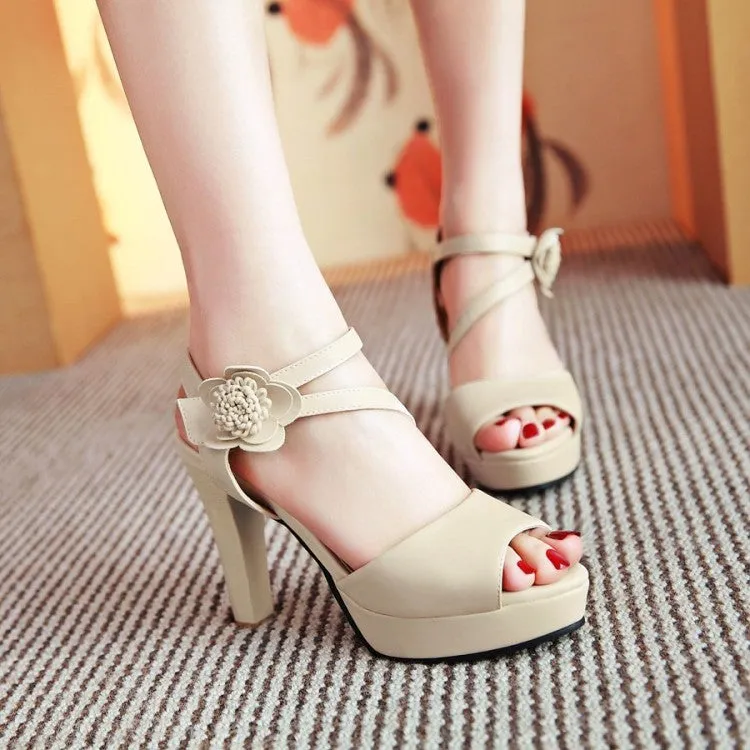 Women's Peep Toe Ankle Strap Flora Deco High Heel Platform Sandals