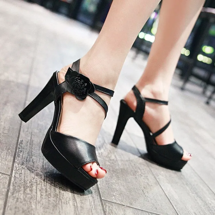 Women's Peep Toe Ankle Strap Flora Deco High Heel Platform Sandals