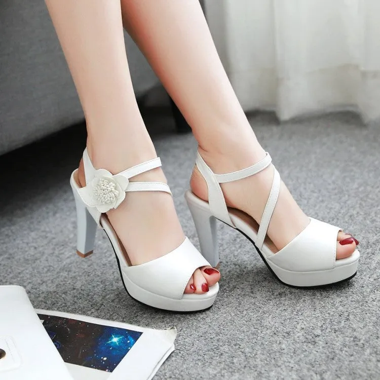 Women's Peep Toe Ankle Strap Flora Deco High Heel Platform Sandals