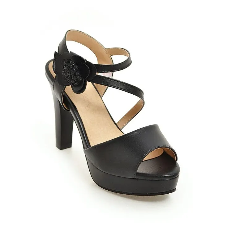 Women's Peep Toe Ankle Strap Flora Deco High Heel Platform Sandals