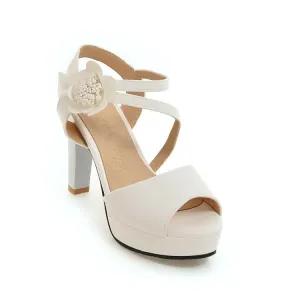 Women's Peep Toe Ankle Strap Flora Deco High Heel Platform Sandals