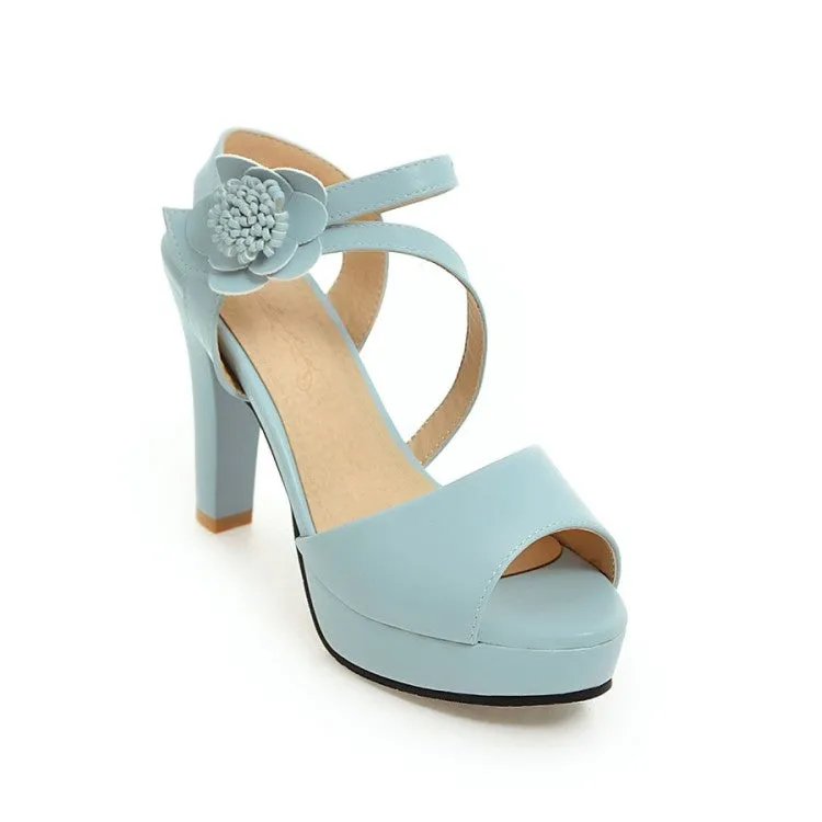 Women's Peep Toe Ankle Strap Flora Deco High Heel Platform Sandals