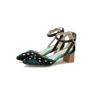Women's Rhinestone Pointed Toe Mid Heel Sandals