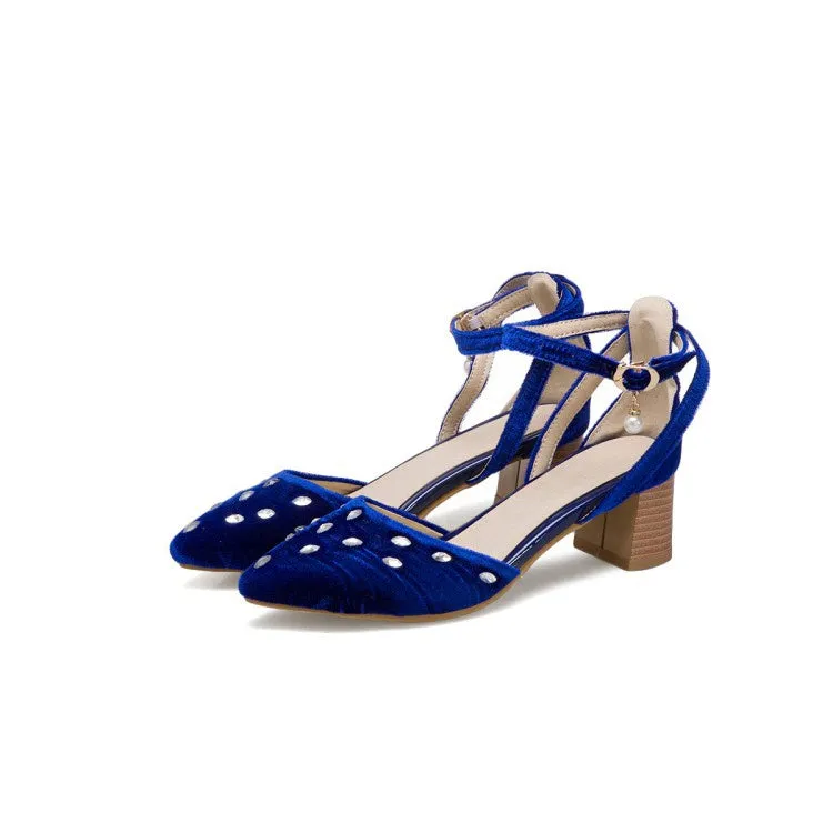 Women's Rhinestone Pointed Toe Mid Heel Sandals
