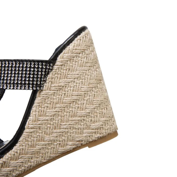 Women's Rhinestone Woven Wedge Heel Platform Sandals