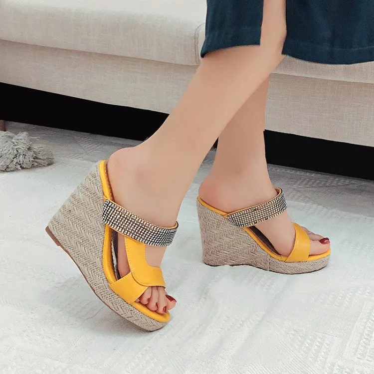 Women's Rhinestone Woven Wedge Heel Platform Sandals