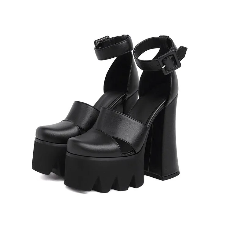 Women's Round Toe Hollow Out Thick Sole Block Heel Platform Sandals