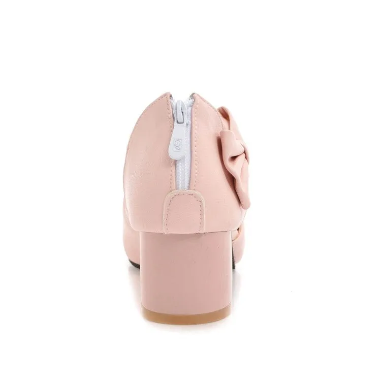 Women's Solid Color Ankle Strap Butterfly Knot Block Heel Sandals