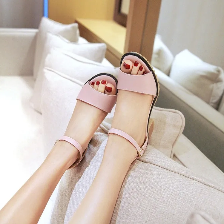 Women's Solid Color Peep Toe Ankle Strap Block Heel Low Heels Sandals