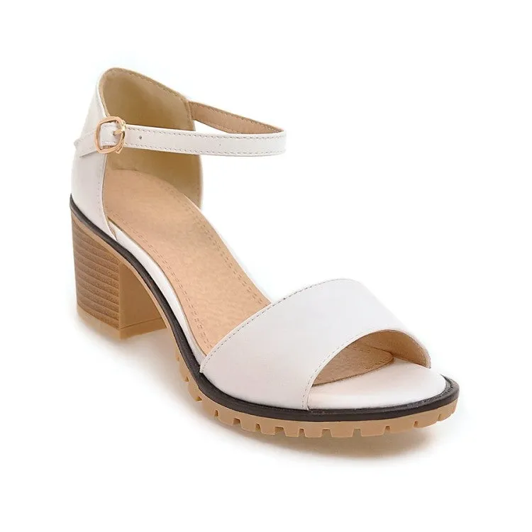Women's Solid Color Peep Toe Ankle Strap Block Heel Low Heels Sandals