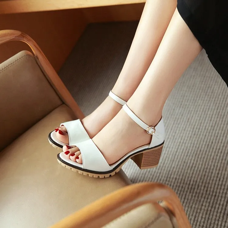 Women's Solid Color Peep Toe Ankle Strap Block Heel Low Heels Sandals
