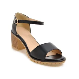 Women's Solid Color Peep Toe Ankle Strap Block Heel Low Heels Sandals