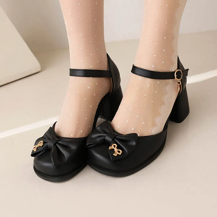 Women's Square Toe Bow Tie Ankle Strap Block Chunky Heel Sandals