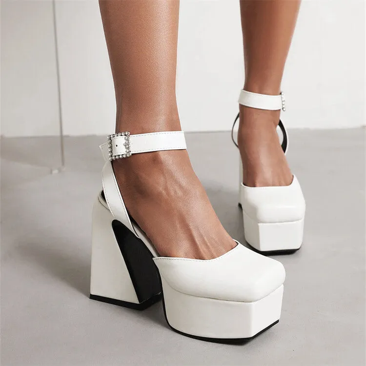 Women's Square Toe Closed Toe Hollow Out Ankle Strap Thick Sole Block Heel Platform Sandals